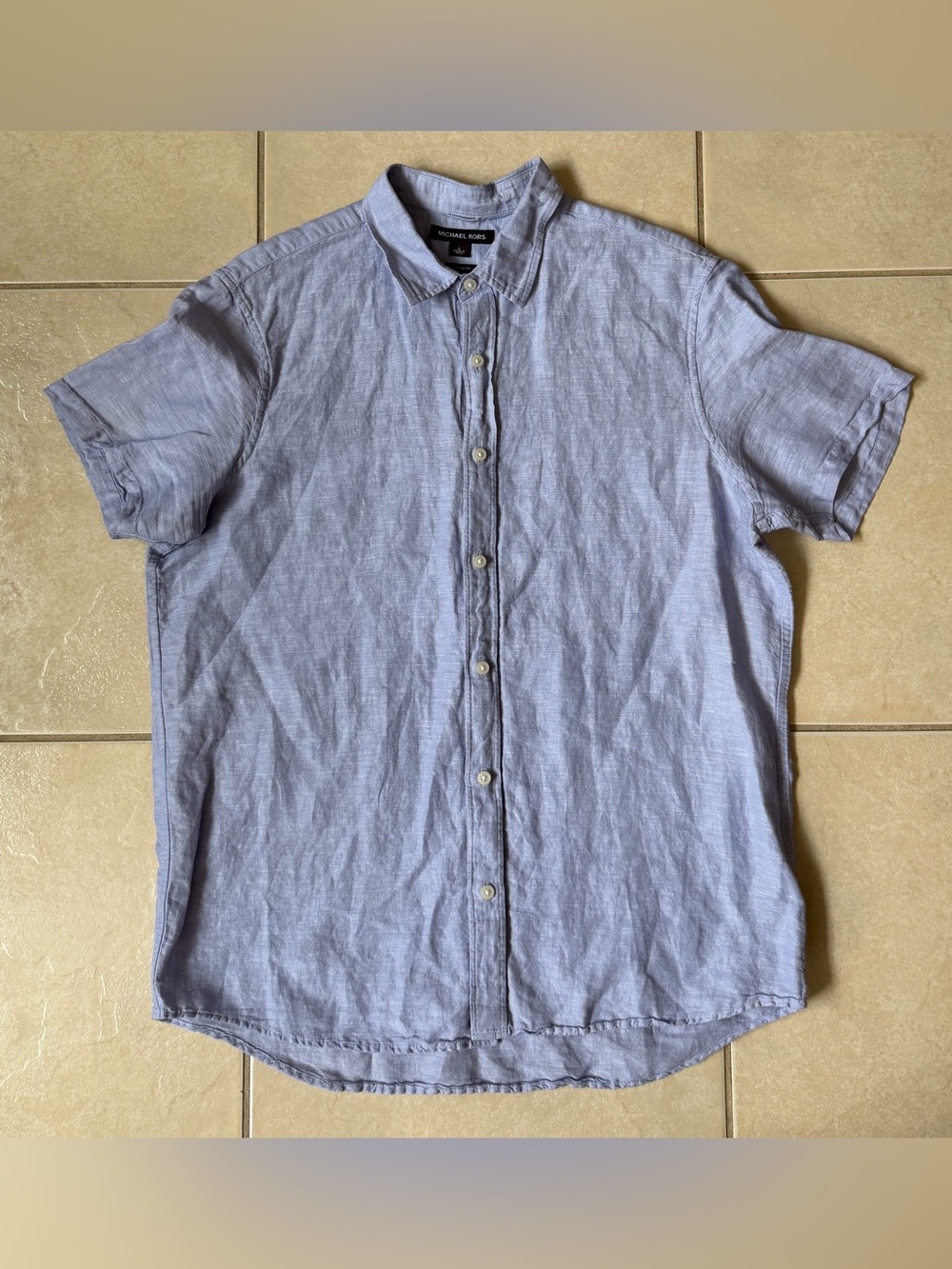 Michael Kors Men's Linen Blend Short Sleeve Button Up Shirt Light Mauve L